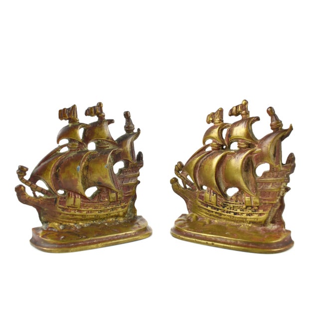Early 20th century Spanish sailing ship bookends. They are cast metal with bronze colored finish very heavy and solid....
