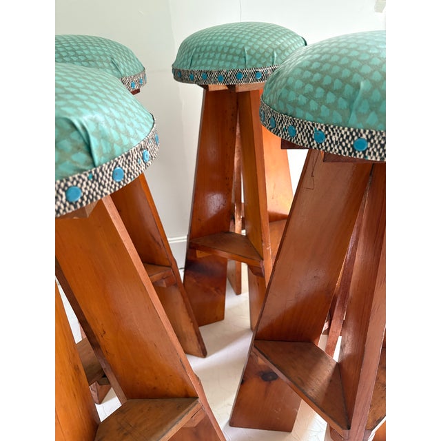 Plastic Set of 4, 1950s Missions Meets Mid-Century Modern Folk Art Stools For Sale - Image 7 of 9