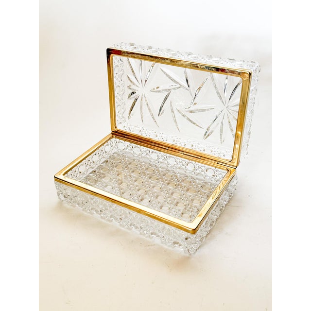 Transparent Vintage Crystal Glass Casket Box With Brass Trim For Sale - Image 8 of 10