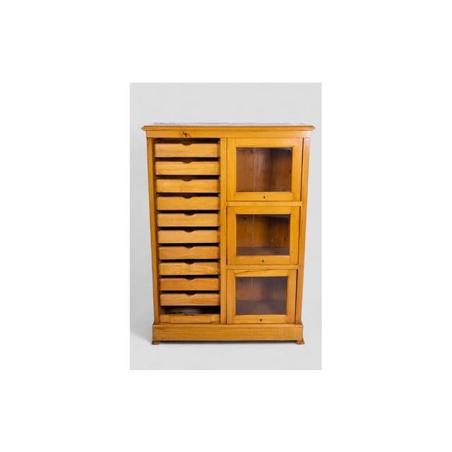 Vintage English Filing Cabinet with Roll-Top and Glass Cabinets For Sale - Image 3 of 11