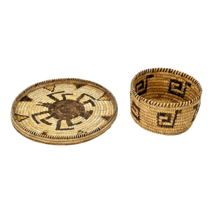 2 Very Nice Vintage 1930s Southwestern Hand Woven Native American Indian Baskets - Bowl and Serving Tray