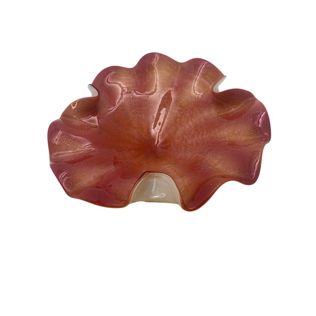 Mid-Century Modern Mid-Century Murano Style Cased Handkerchief Bowl With Gold Aventurine For Sale - Image 3 of 6