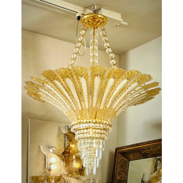 Large Vintage Barovier Toso Attributed Murano Glass Chandelier For Sale - Image 9 of 9