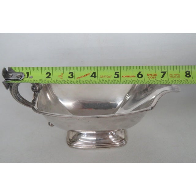 Mid 20th Century Metal Gravy Boat Silver Plated Sauce Serving Dish With Scrollwork Handle For Sale - Image 13 of 15