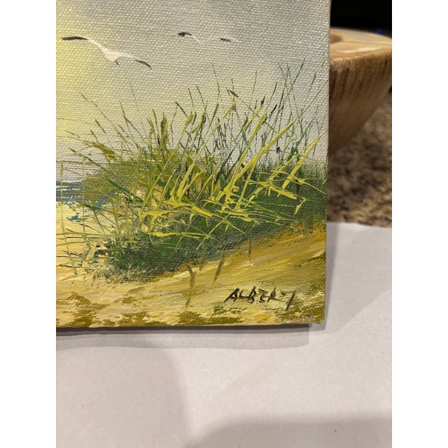 1990s Coastal Beach Scene Print on Canvas, Signed “Albert” — 5x7 For Sale - Image 4 of 5