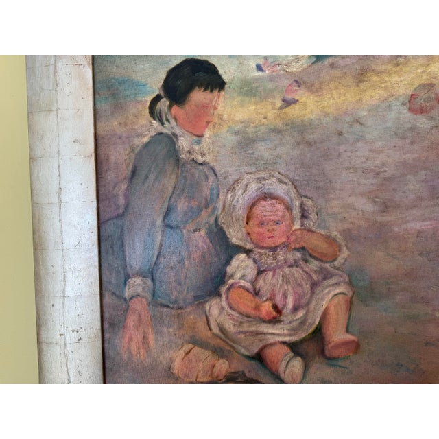 Impressionist Large Impressionist Seaside Family Scene Reproduction Oil Painting on Canvas For Sale - Image 3 of 7