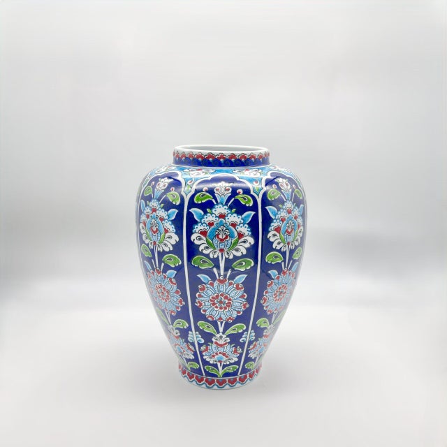 Handmade Ceramic Shah Vase (30cm) Royal Cobalt Blue Background Floral Temple Jar For Sale - Image 6 of 7