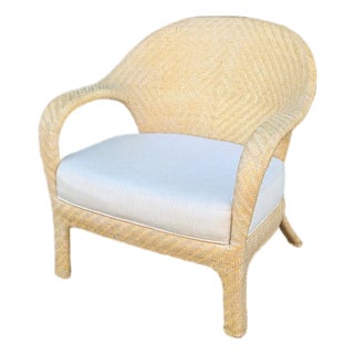 Late 20th Century Cream Woven Leather Arm Chair With Linen Cushion by Preview For Sale