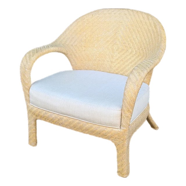Late 20th Century Cream Woven Leather Arm Chair With Linen Cushion by Preview For Sale