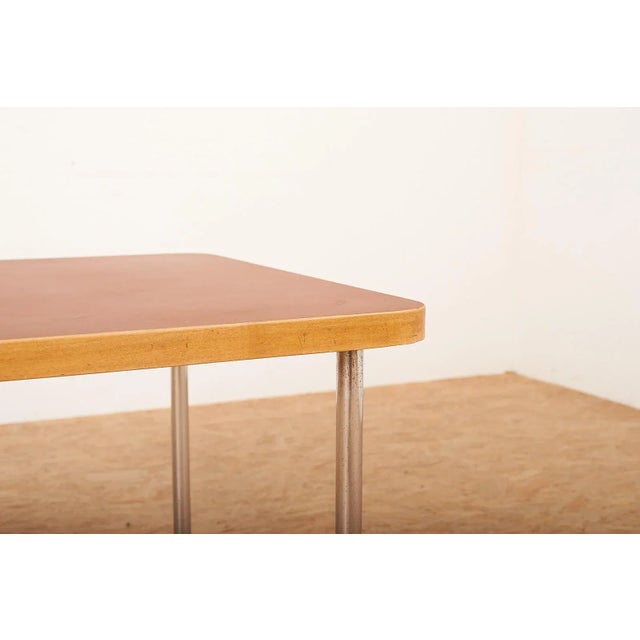 Wood Vintage Chrome Plated Metal, Wood, and Red Linoleum Side Table by Marcel Breuer for Wohnbedarf, 1920s For Sale - Image 7 of 16