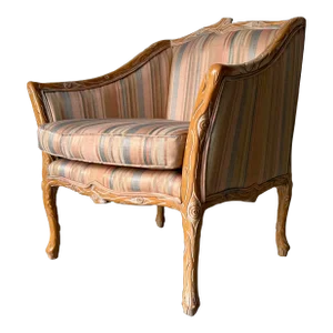 Hollywood Regency Faux Bois Carved Wood Frame Lounge Arm / Club Chair