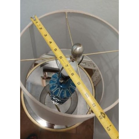 Moroccan Style Lamp Ocean Blue Handpainted Ceramic Bedroom Decor W Shade For Sale - Image 14 of 15