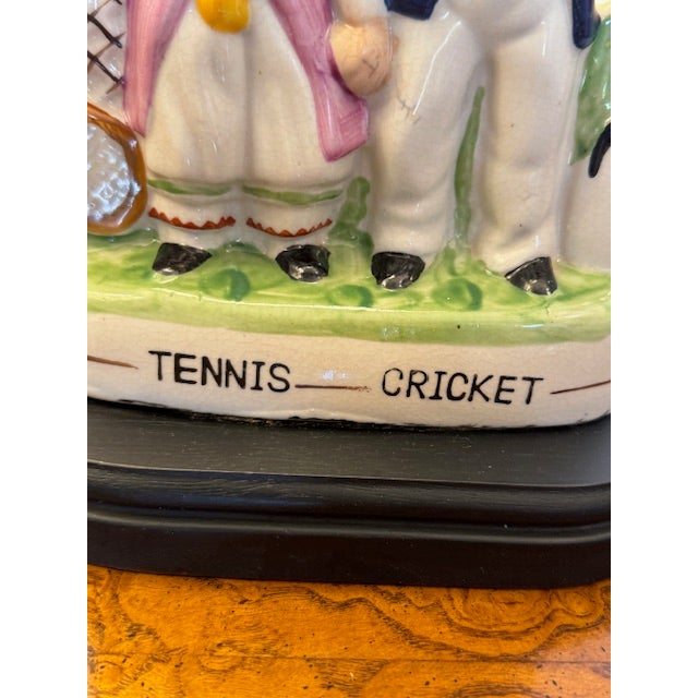 Staffordshire Antique Staffordshire Flatback "Tennis and Cricket" Table Lamp For Sale - Image 4 of 5