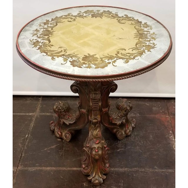 Antique Italian Baroque Carved SideTable With Putti Cherubs on Base and Verre Églomisé Top For Sale - Image 9 of 9