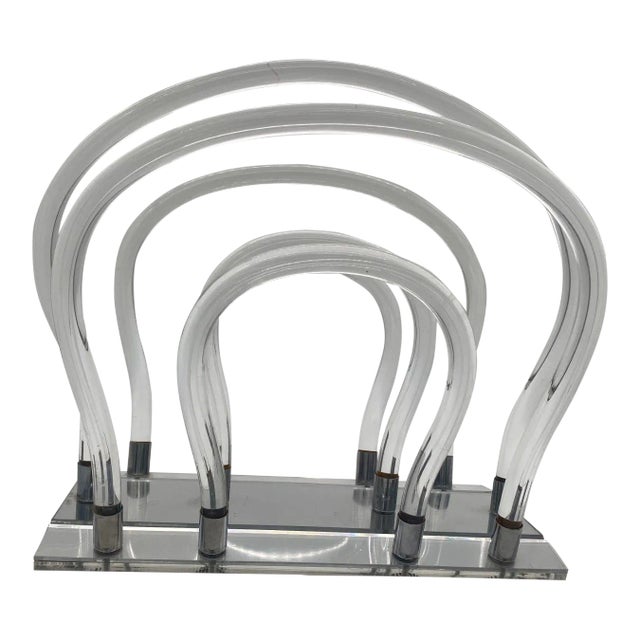 Vintage Dorothy Thorpe Style Magazine Rack Lucite Mirror and Mylar "Chrome" For Sale