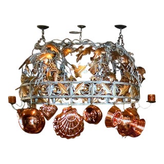 Pot Rack, Vintage Unique Custom Made, Pewter, Brass & Brushed Brass, Copper Pots Included $3,800 For Sale