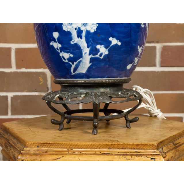 Vintage Cobalt Blue Prunus Blossom Jar, Circa 1900 Made into US Wired Table Lamp For Sale In Atlanta - Image 6 of 8
