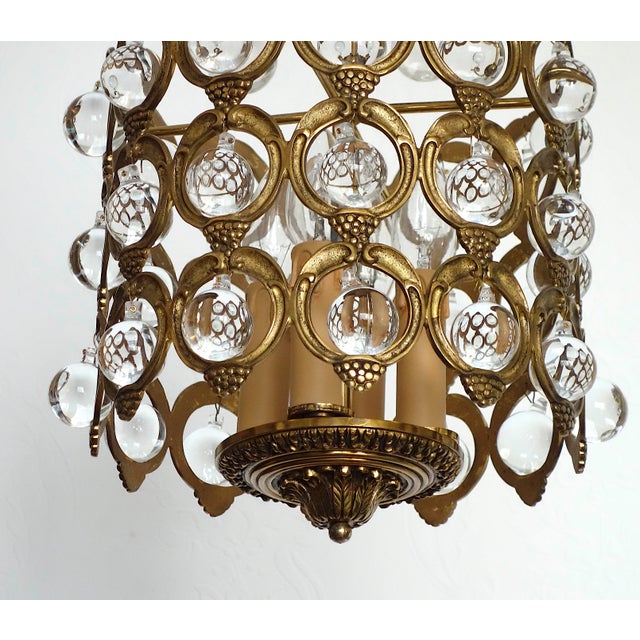 Antique French Brass and Crystal Ball 4-Light Chandelier, 1930s For Sale - Image 18 of 18