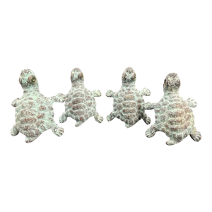Vintage Patina Brass Turtle Cabinet Knobs Drawer Pulls - Set of 4