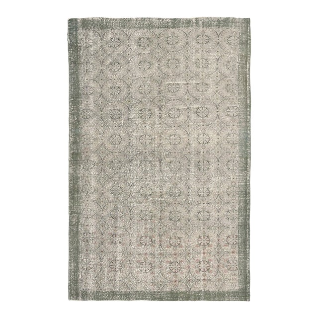 1970s Vintage Turkish Oushak Handmade Wool Cotton Gray Area Rug For Sale