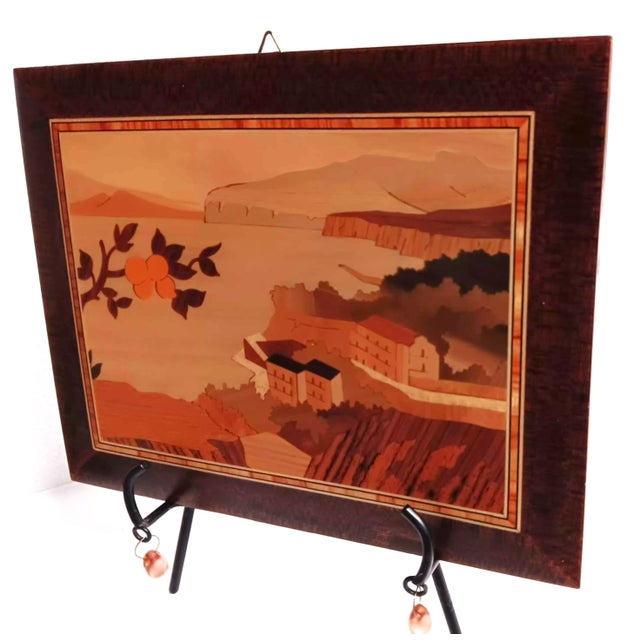 Sienna 1970s Sorrento's Wood Inlay (Intarsio) Mid-Century Modern Landscape Picture For Sale - Image 8 of 17