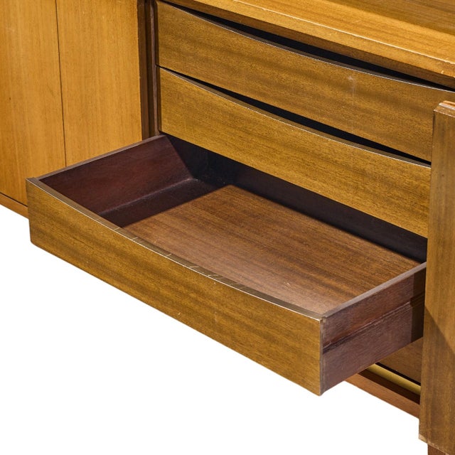 Paul McCobb for Calvin Mid Century Walnut and Brass Room Divider Credenza With Hutch For Sale - Image 12 of 15