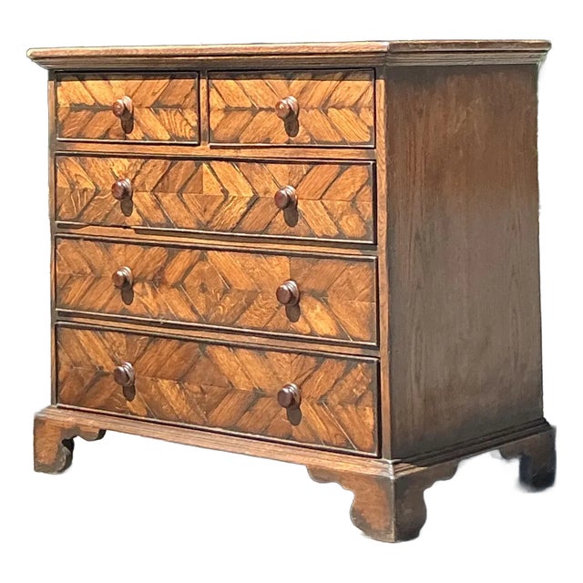 Vintage Boho Herringbone Chest of Drawers For Sale