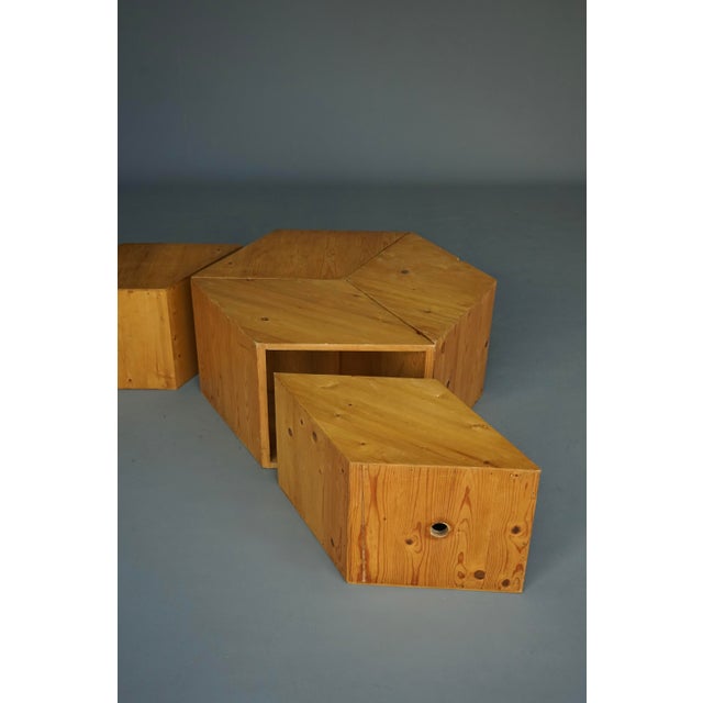 An unusual home made set of small seats. Two of the seats can be stored inside two of the parts as shown (a handle cut...