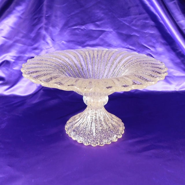 Large Footed Clear Glass Bowl With Gold Glitter For Sale In San Francisco - Image 6 of 8