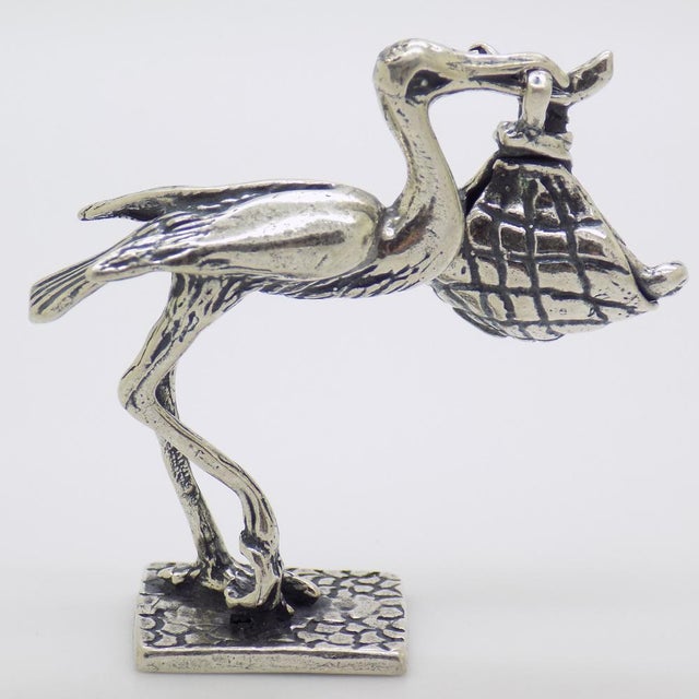 Vintage Italian Silver Stork with Baby Figurine, 1980s For Sale - Image 6 of 12