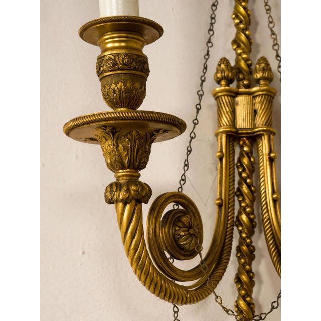 Metal Napoleon III Wall Lamps in Gilded and Hand-Chiseled Bronze, Set of 2 For Sale - Image 7 of 11