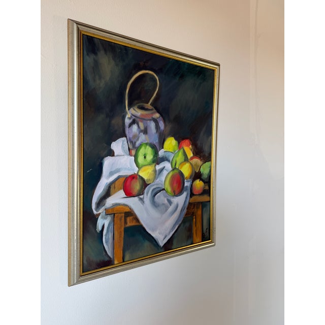 Mid-Century Modern 1990s Vintage Expressionist Still Life Fruit Oil on Canvas Painting, Signed For Sale - Image 3 of 11