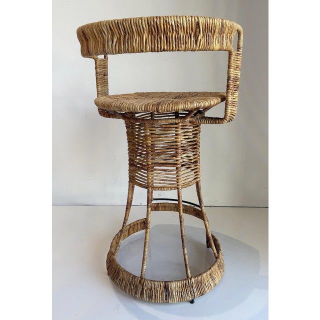 Mid-Century Rush, Iron Bar Stools by French Designer Roger Coster, Seat 28" High For Sale - Image 4 of 7