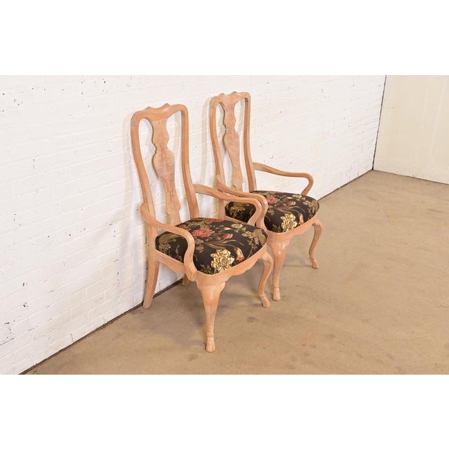 Drexel Heritage Drexel Heritage Queen Anne Carved Oak and Burl Wood Armchairs, Pair For Sale - Image 4 of 13