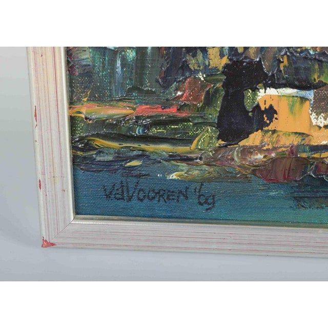 Van De Vooren, Expressive Nocturnal Cityscape, 1969, Oil on Canvas For Sale - Image 4 of 6