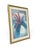 Vintage Framed Abstract Floral Artwork in Blue, Teal and Pink With Gold Frame - Signed For Sale - Image 4 of 5