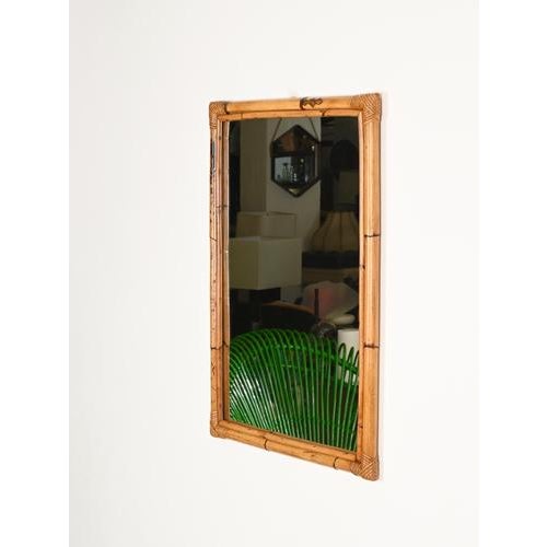 Large French RivieraRectangular Bamboo and Rattan Wicker Mirror, Italy, 1960s For Sale - Image 9 of 13