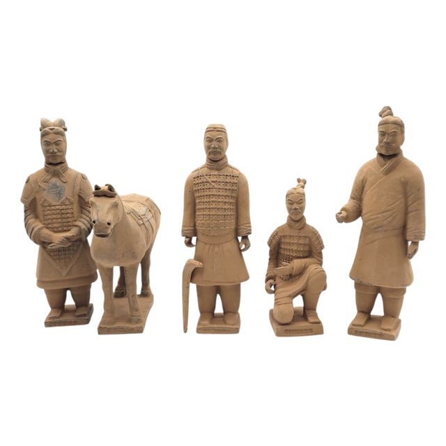 Vintage Lintong Museum Terracotta Warriors 5 Piece Boxed Replica Set 12" For Sale