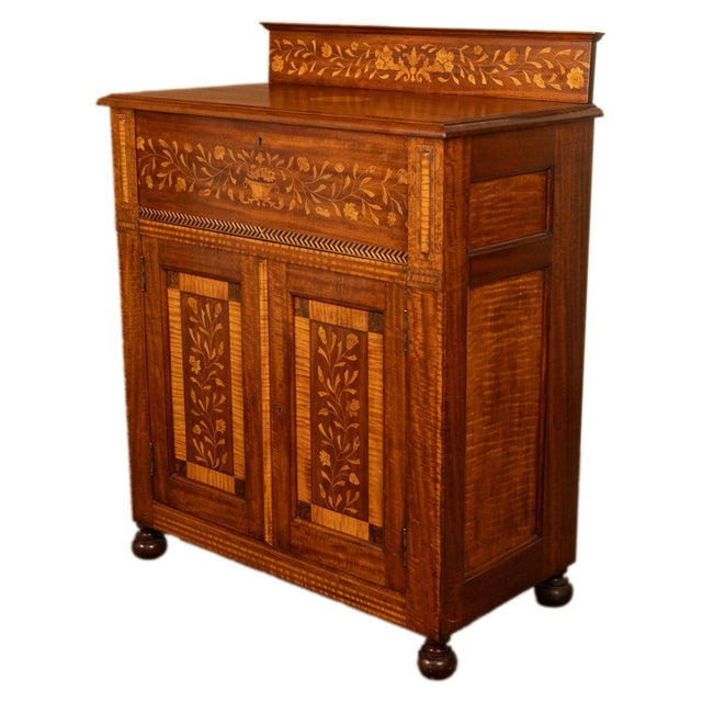 Antique 19th Century Dutch Inlaid Walnut Floral Specimen Wood Marquetry Cabinet 1860 For Sale - Image 11 of 18