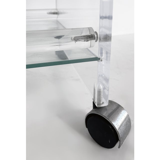 Late 20th Century Lucite 2-Tiered Rolling Bar/Serving Cart on Casters For Sale - Image 9 of 9