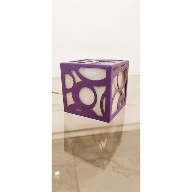 Metal Vintage Purple and White Cube Lamp For Sale - Image 7 of 14