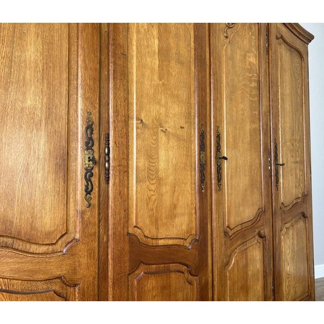 Wood Vintage French Louis XVI Style Carved Oak 4-Door Armoire For Sale - Image 7 of 10