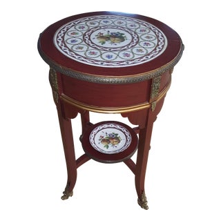 Sarreid Ltd. Haviland Cherry Wood & China Side Table For Sale