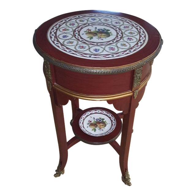 Sarreid Ltd. Haviland Cherry Wood & China Side Table For Sale