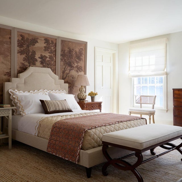 Bunny Williams Home Bunny Williams Home Charlottesville Bench in Mahogany with Cream Linen Upholstery For Sale - Image 4 of 5