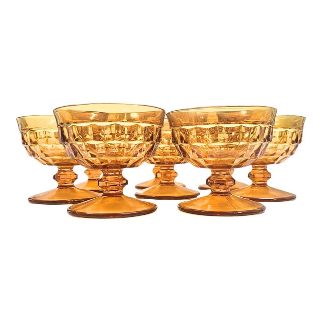 Amber Honeycomb Champagne Coupes- Set of Eight For Sale