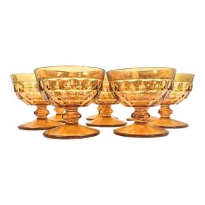 Amber Honeycomb Champagne Coupes- Set of Eight