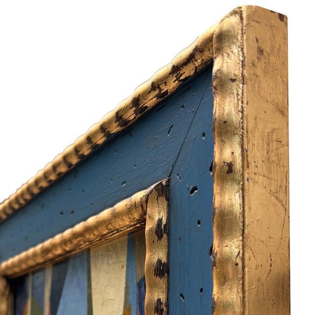 Contemporary Abstract Oil Painting in Vintage Blue Painted Frame For Sale In New York - Image 6 of 6