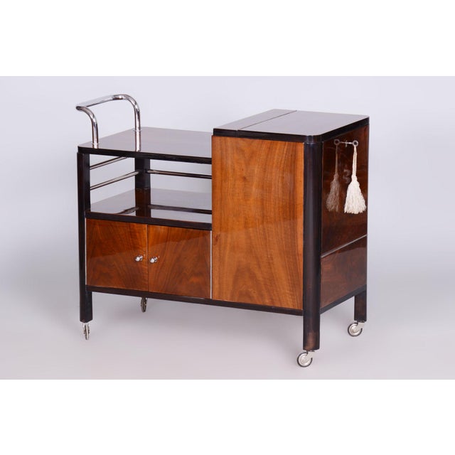 Czech Art Deco Trolley Walnut and Chrome-Plated Steel from Thonet, 1930s For Sale - Image 15 of 15