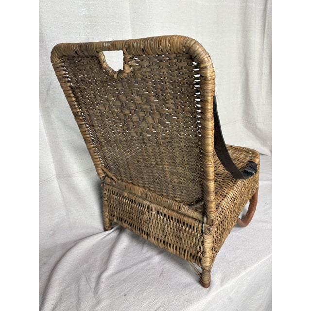 English Vintage Woven Rattan and Leather Field Chair For Sale - Image 3 of 10